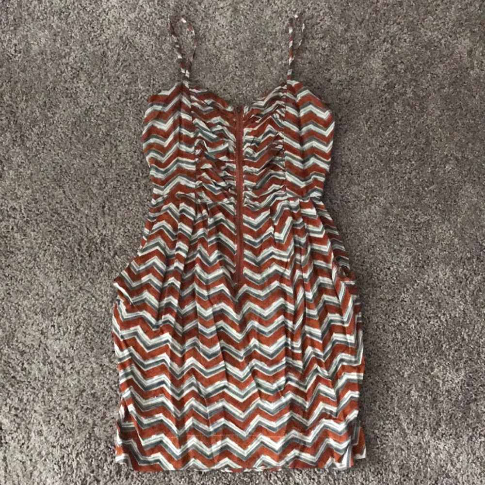 Brown and white chevron mini dress